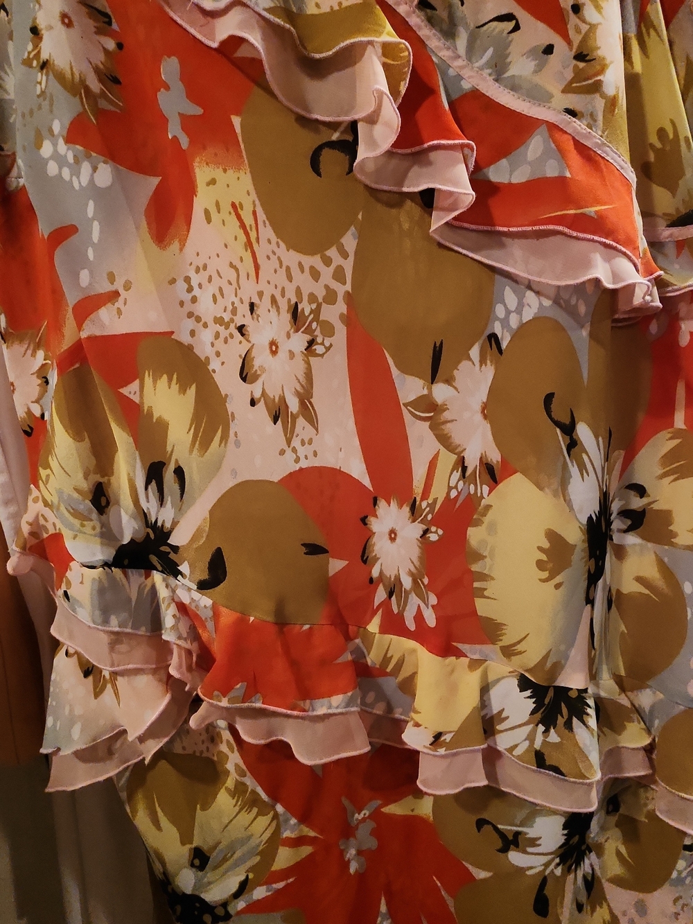 Floral Ruffle Maxi Dress in Orange and Mustard